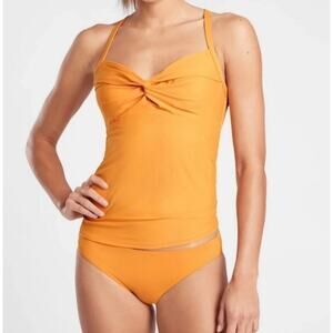 Athleta Twist Up Tankini Swim Top Strappy Mustard Yellow 32B/C